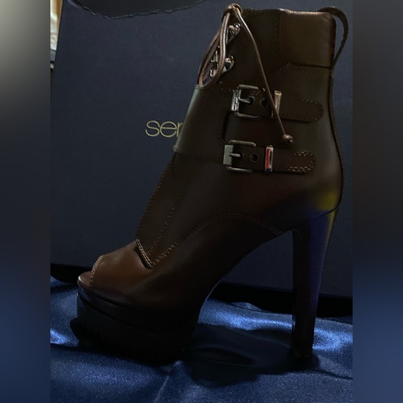 Sergio Rossi Brown Leather High Heel Ankel Boots - Picture 8 of 13